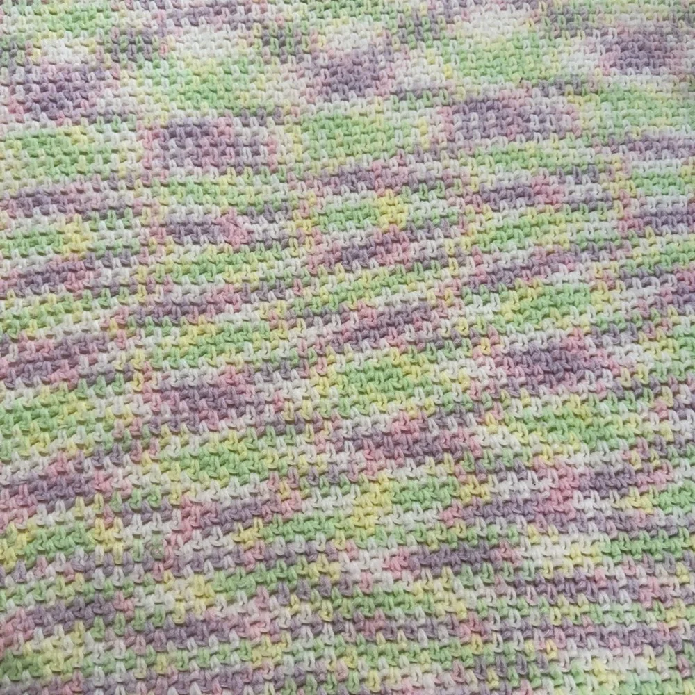 Hand knitted baby blanket, pastel colors.  33 inches by 50 inches. - Picture 3 of 7